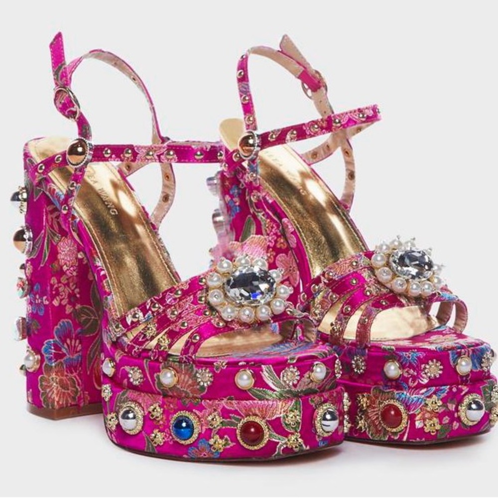 Hard To Find Azalea Wang Annie Multi Crystal Embellished Pink Platform Heel